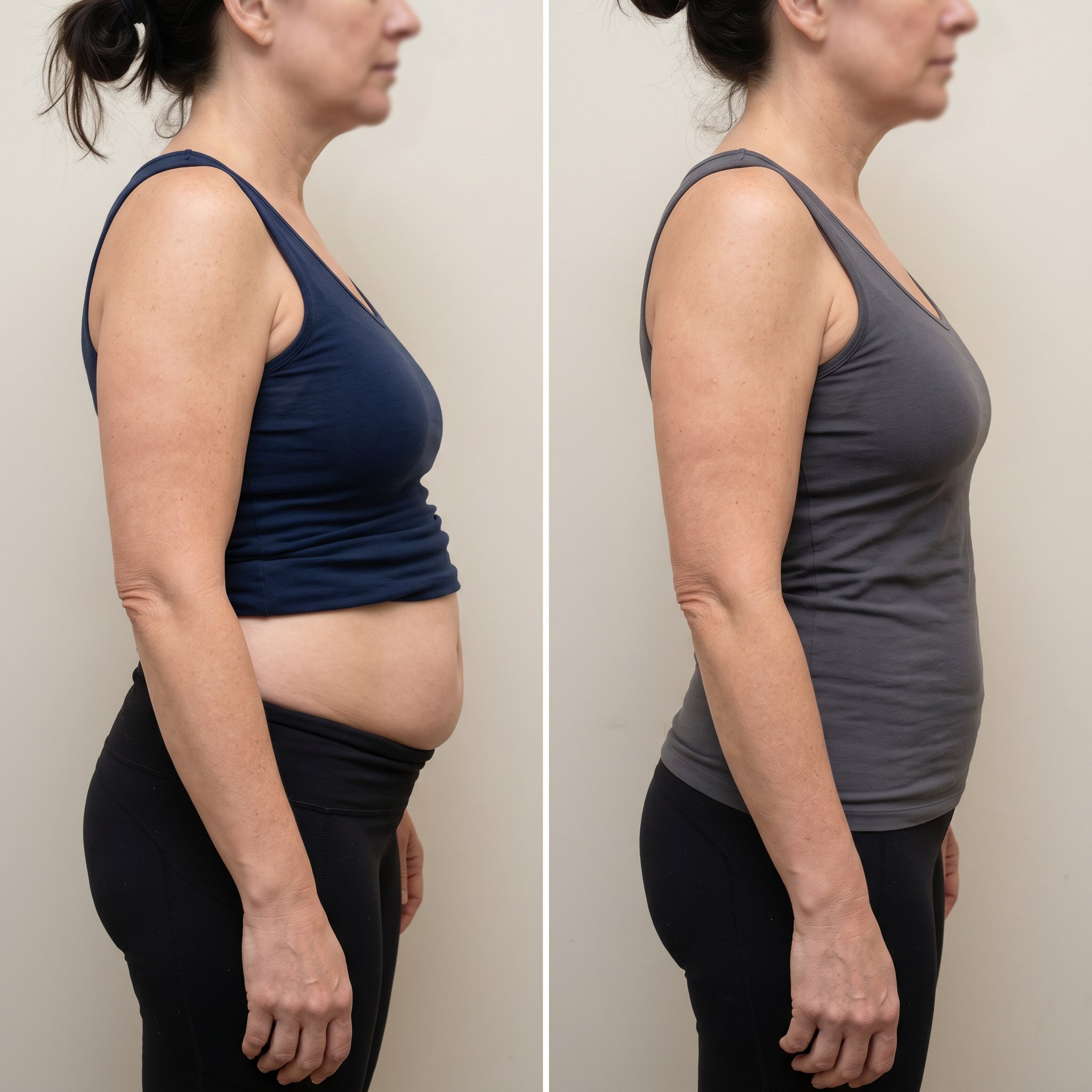 Before and after Green Laser transformation example showing body contour improvement