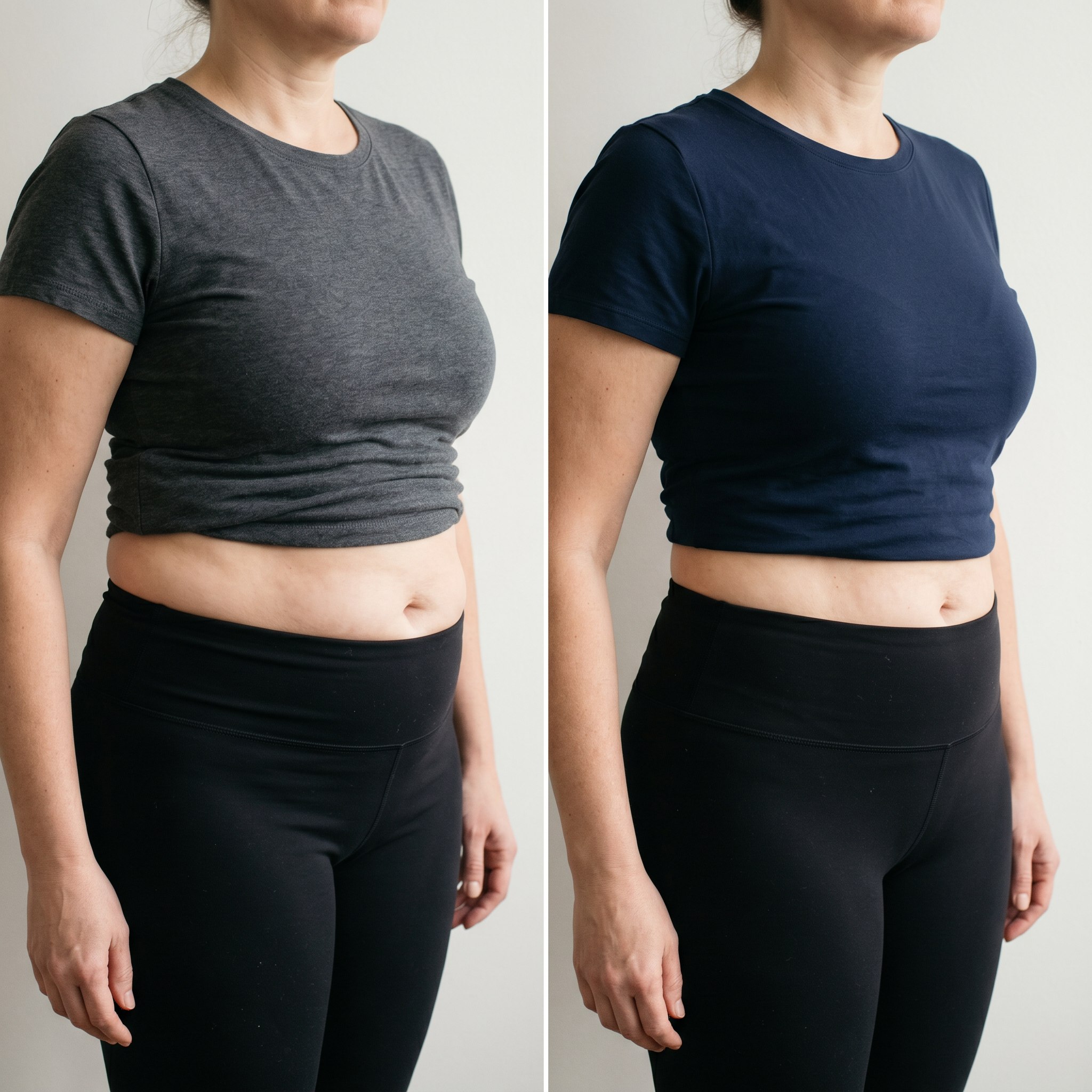 Before and after Green Laser transformation example showing natural-looking slimming improvement